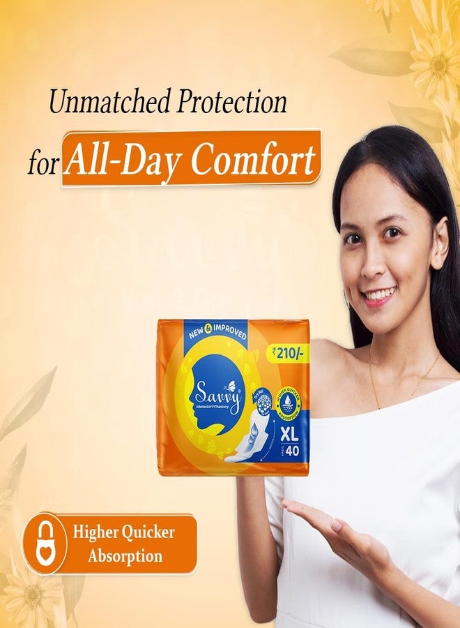 Savvy Maxi Sanitary Napkins Pads For Women, XL Size Regular to Heavy Flow Advanced Leaklock Protection, Wider Wings Super Absorption - (80 Pads) 280mm - Image 2